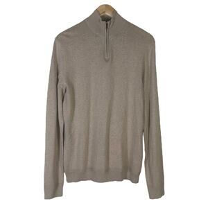 Topman Sweater Mens M Beige Quarter Zip Mock Neck Pullover Cotton Preppy Casual